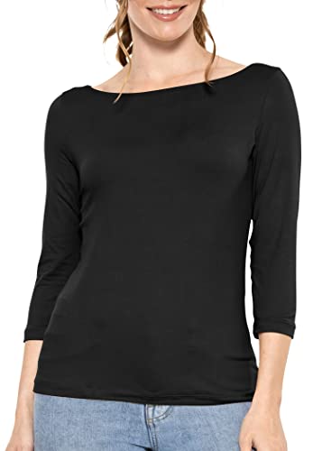 STRETCH IS COMFORT Women's and Plus Oh So Soft ¾ and Long Sleeve Boat Neck Top