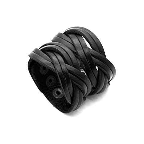 Mgutillart Punk Braided Band Bracelet Wide Leather Arm Cuff Bracelet(Black) Cover