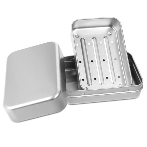 Tyqour Aluminum Travel Soap Dish with Lid, Portable Travel Soap Case, Self Draining Travel Metal Soap Tin, Travel Soap Box for Camping Home Bathroom Or Travel