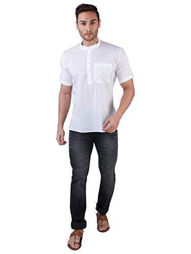 Image of Rajubhai Hargovindas White Superfine Cotton Short Kurta (White) | Mandarin Collar |