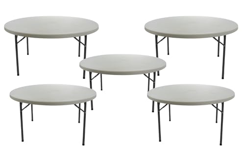 (5 Pack) 72 Inch Round Folding Table – Durable Plastic, Commercial Strength – Ideal for Events, Parties, Banquets