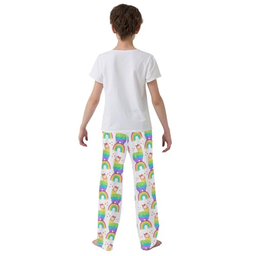 Llama and Rainbow Boys Long Pants Soft Trousers Elastic Waist Kids Lounge Bottoms with Pockets S-XL3