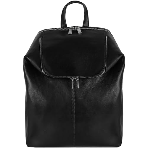 Image of Time Resistance Leather Backpack - Unisex Business Rucksack Laptop Bag for Bag and Women (Black)