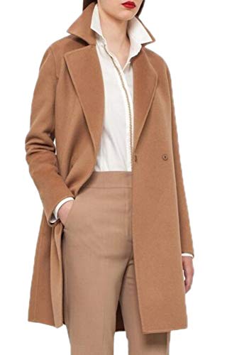 Women's Slim Fit OL Style Blazer Lapel Mid Length Woolen Overcoat Camel