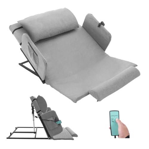 LKHDONG Respaldo Eléctrico Elevable con Mando a Distancia y Pasamanos Fijo, Respaldo de Cama Regulable con Almohada, Respaldo Ajustable de 2 a 80°, Capacidad de Carga Máxima de 300 kg, Gris