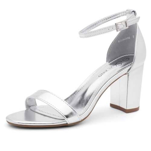Image of Shoe Land Low Chunky Heels for Women Open Toe Ankle Strap Block Heel Sandals 3 Inch Dressy Heels for Wedding Party Date Night