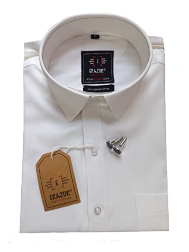 Image of ERAZOR Men's Slim Fit French Cuff Cotton Shirt with Cufflinks (White)- Premium Cufflinks Free