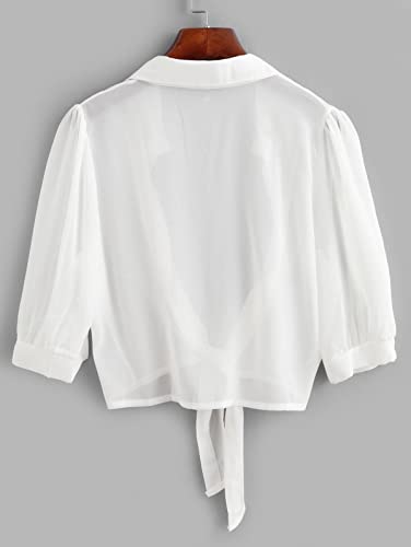 ZAFUL Women's Bikini Swimwear Cover Up Semi-Sheer V Neck Button Up Top Shirt Blouse Beachwear2