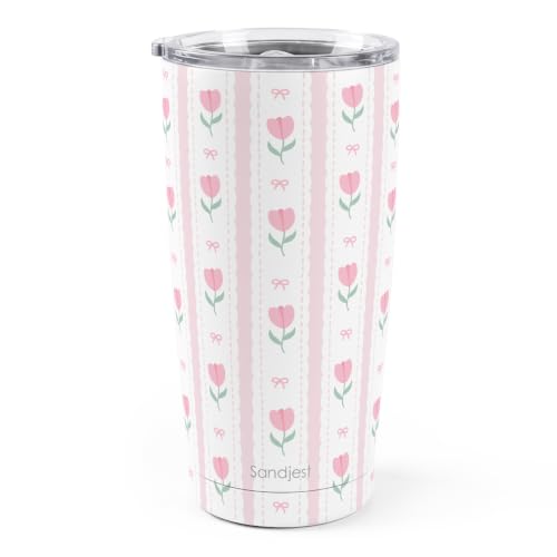 SANDJEST Tulip Tumbler 20oz, Stainless Steel Travel Cup with Lid, Insulated Coffee Mug, Tulip Gifts for Women Girls Friends Sisters on Birthday Christmas