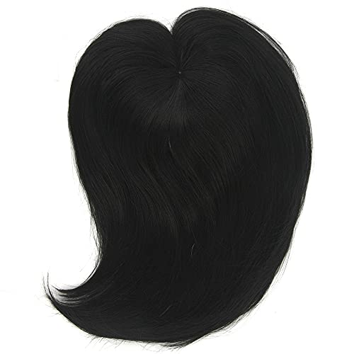 Synthetic Hair Topper With Bangs Clip In Hair Extensions Wavy Black Brown Hair Pieces for Women cover the white hair (straight, 1B)