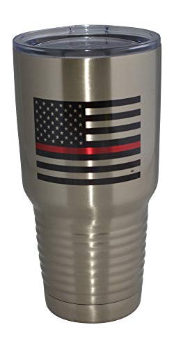 Thin Red Line Flag Firefighter Large 30oz Travel Tumbler Mug Cup w/Lid Vacuum Insulated Fire Fighter Department FD Fireman Gift