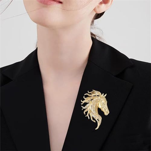 Image of Dreuyet Horse Brooch Pin Horse Racing Suit Lapel Pin for Women Men Rhinestone Antique Gold Horse Animal Brooch Clothing Outfits Accessory Jewelry