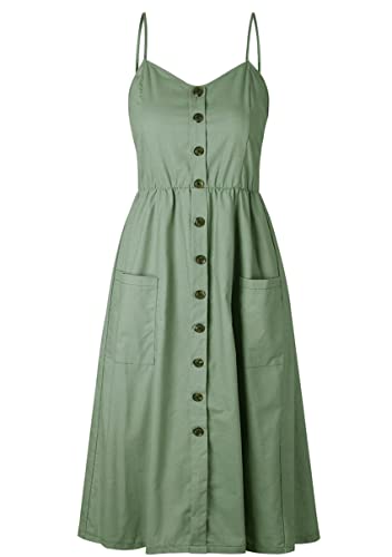 Image of YMING Womens Summer Spaghetti Strap Dresses Button Down Floral Sundress High Waist Swing Midi Dress with Pockets