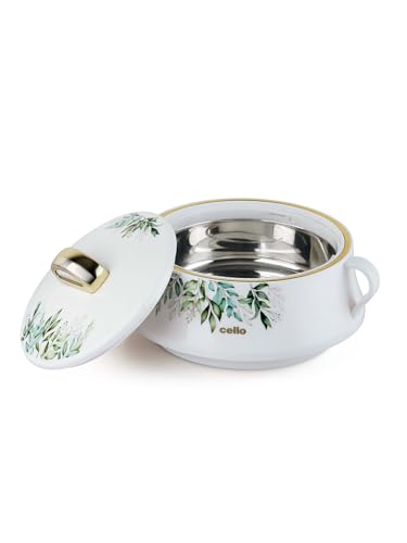 Image of CELLO Midas Casserole Hot Pot Box for Daily Use & Kitchen 1500 ml, White | BPA Free Serving Inner Steel Insulated Food Grade Airtight Sturdy Handle Casseroles Case Set for Roti Chapati Rice Biryani
