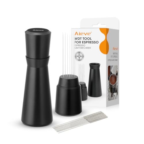 Image of Aieve WDT Tool Espresso, Metal Distribution Tool with 10 x 0.4mm Stainless Steel Needles Espresso Stirrer, Coffee Distributor Aluminum Alloy Handle & Stand with 10 Extra needle