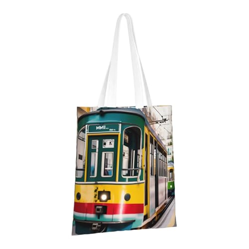 Lisbon Tram Print Polyester Canvas Tote Bag, Worthy Shopping Bag, Ideal For Present And Daily Errands2