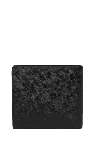 Armani Exchange A|X mens Plate Logo Saffiano Leather W/Coin Pocket Bifold Wallet, Black, Small US2
