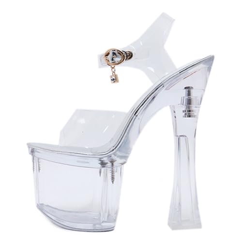 Women's Clear Platform High Heel 7 Inches Chunky Sandal Ankle-Strap2