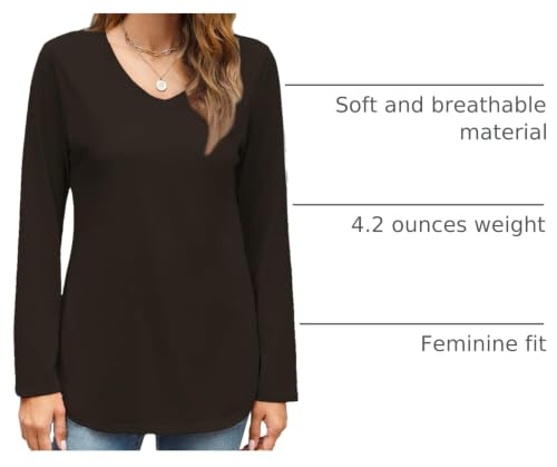 Image of Elesomo Womens T Shirts V Neck Summer Short /Long Sleeve Cotton Tops