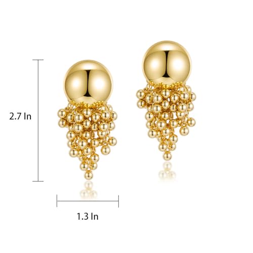 Statement Gold Ball Earrings for Women Stainless Steel Posts Gold Chunky Earrings for Women Super Big 2.7” x 1.3”2