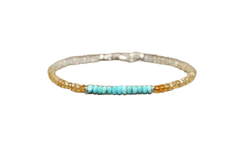 Bracelet en citrine et turquoise naturelle, bijou bohème chic 7 pouces