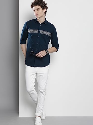 Image of The Indian Garage Co Men Regular Fit Solid Full Sleeves Spread Collar Casual Shirt