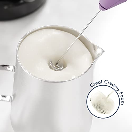 Powerful Milk Frother Handheld Foam Maker, Mini Whisk Drink Mixer for Coffee, Cappuccino, Latte, Matcha, Hot Chocolate, No Stand, Light Purple - Thumbnail 3