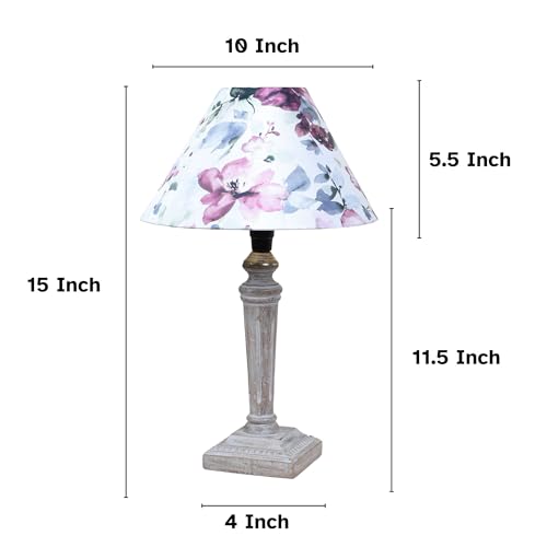 Image of tu casa Hand Carved Equine Wooden Base Table Lamp with Cobra Saffron Print with Satin Shade for Home Decoration Bedroom Living Room Lounge Office Festival Gifting Study Table H - 15 inch / No Blub