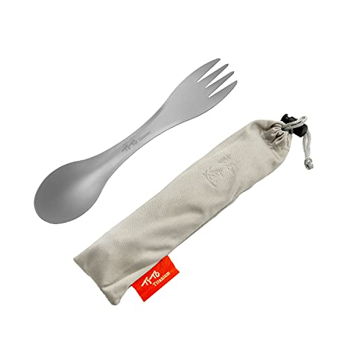 TiTo Titanium Spork 2-in-1 Spoon,Fork and Knife Lightweight Camping Utensil,Eco-Friendly Flatware for Outdoor Traveling,Hiking,Backpacking and Picnics with Cloth Case (Round,1 Pack)