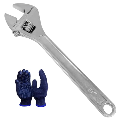 KARRYTON 18 Inch Adjustable Wrench with 2-1/4(57mm) Max Jaw Opening (Scales Metric and SAE) Drop Forged Alloy Steel Adjustable Spanner for Various Fasteners Chrome Plated Handle Polished