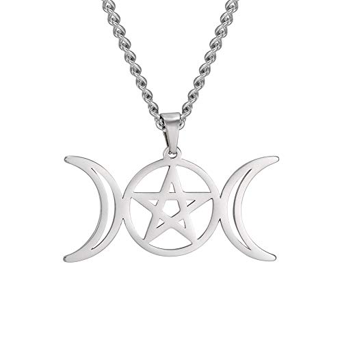 VASSAGO Triple Moon Godin Ketting Wicca Pentagram Amulet Ketting Roestvrij Staal Sieraden