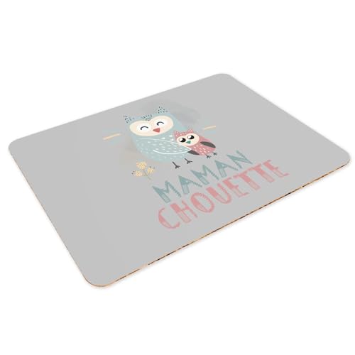 Sets de table souples en liège gris 39,5x28,5 cm napperons maman chouette - 3
