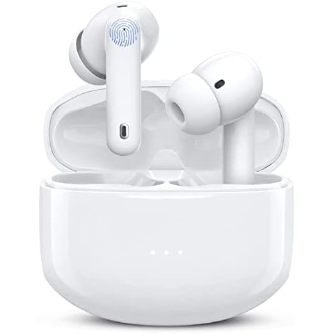 Jicjocy Wireless Earbuds Bluetooth Active Noise Cancelling Earbuds, Hi-Fi Stereo Bluetooth Headphones with Charging Case, Waterproof in-Ear Earphones with Mic for iPhone/Android (White) Cover