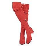 MUCCCUTE Women's Over the Knee Boots Thigh High Suede Tall Boots Chunky Heel Side Zipper Sexy Long Boots for Ladies Red-Size 8
