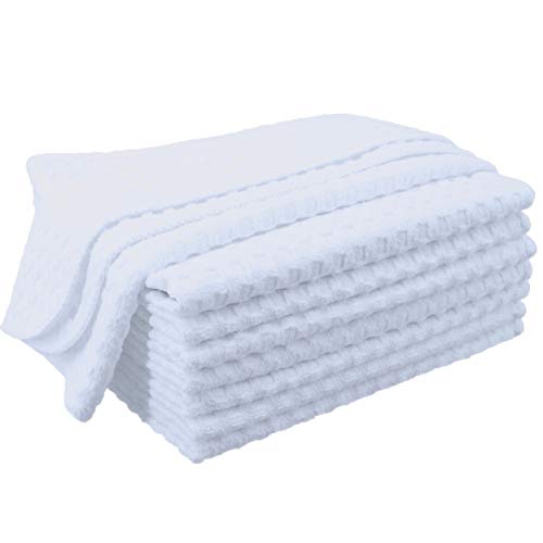 Polyte - 8 torchons de Cuisine en Microfibres Ultra Premium - Main/Vaisselle - Tissu alvéolé (Blanc, 30x30 cm) Cover