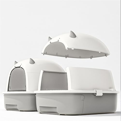 Caja de arena para gatos pequeña cerrada con tapa gris miniatura 3