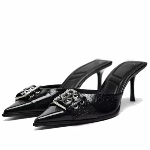 Sandales kitten heels noires taille 36 à bout pointu fermé et mules slip on pour femme