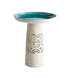 Vivaterra Aqua Crackle Glazed Ceramic Birdbath, 15.75' Dia. x 19' H, Glazed Ceramic Classic Outdoor Bird Bath, High-Fired, Hand-Painted, UV and Frost Resistant Finish
