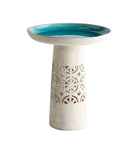Vivaterra Aqua Crackle Glazed Ceramic Birdbath, 15.75" Dia. X 19" H, Glazed Ceramic Classic Outdoor Bird Bath, High-Fired, Hand-Painted, Uv And Frost Resistant Finish #TOP29