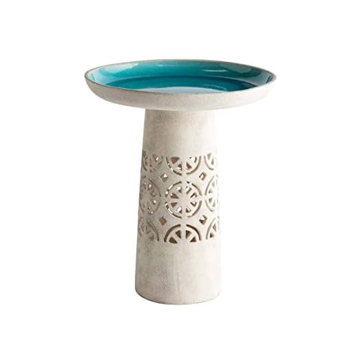 Vivaterra Aqua Crackle Glazed Ceramic Birdbath, 15.75" Dia. x 19" H, Glazed Ceramic Classic Outdoor Bird Bath, High-Fired, Hand-Painted, UV and Frost Resistant Finish
