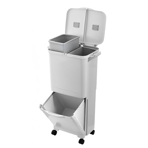 AetherTech ごみ箱 ダストボックス フタ付き 分別 キッチン 防臭 45リットル 2段 スリム キャスター付き 幅47*奥行き33*高さ79.5cm 大容量 ホワイト 2つの蓋