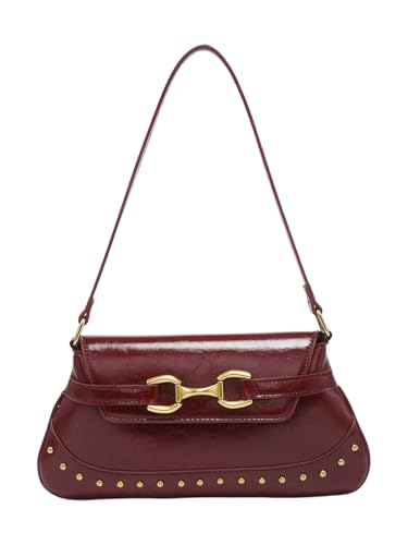 Verdusa Women's Buckle Rivet Decor Leather Shoulder Handbags Top Handle Underarm Bag