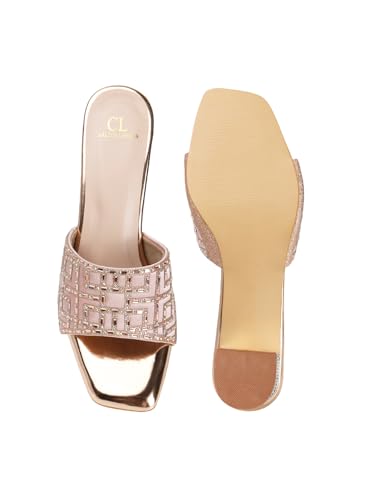 Image of Carlton London Women Stylish Fashion Embellished Ethnic Sandals for Outdoor, Party, Wedding and Holidays with Block Heels