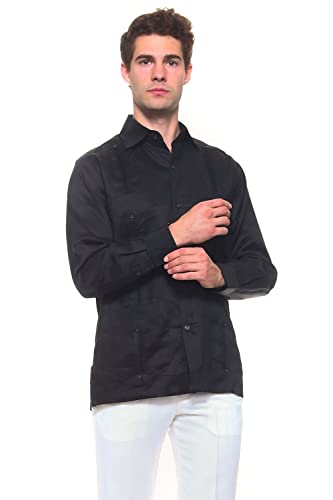Mojito Men's Irish Linen Four-Pocket Classic Guayabera Shirt Long Sleeve 7
