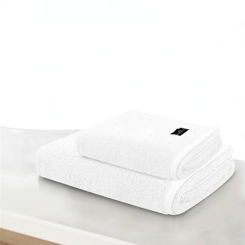 LUXTOGO Baumwoll-Handtuch-Set – Badetuch 70x140 cm & Handtuch 50x100 cm – Oeko-Tex, 100% Ringgesponnene Baumwolle, Schnelltrocknend, Weich, Saugfähig (2 Stück Weiß)