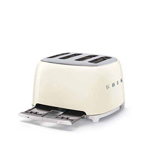 Smeg-50s-Retro-4-Slot-Toaster-TSF03CRUS-Bundle-with-Bamboo-Tongs-Cream Smeg 50s Retro 4 Slot Toaster TSF03CRUS Bundle with Bamboo Tongs Cream