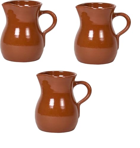 PCMOVILES – Pack de 3 Jarras para Vino de Barro 500 ml | Jarras Tradicionales para Hostelería y Hogar | 14 x 12,5 x 9 cm | Ideal Restaurantes, Bares y Mesas Rústicas