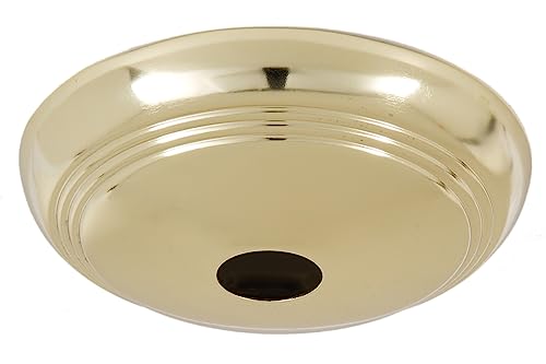 Image of B&P Lamp Polished Brass Screw Collar Ribbed Ceiling Light Canopy Plate, Hardware Not Included