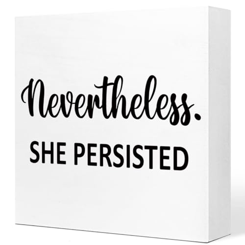 Ruvoty Funny Office Wooden Box Sign, Motivational Table Decor, Nevertheless She Persisted, 5"x5"x1" Wooden Sign, Tabletop Decor