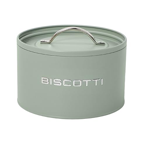 Baroni Home Biscottiera in Metallo, Design Moderno per Tavola e Cucina, Linea Salvia, Contenitore Ermetico per Biscotti 21,5x21,5x12 cm